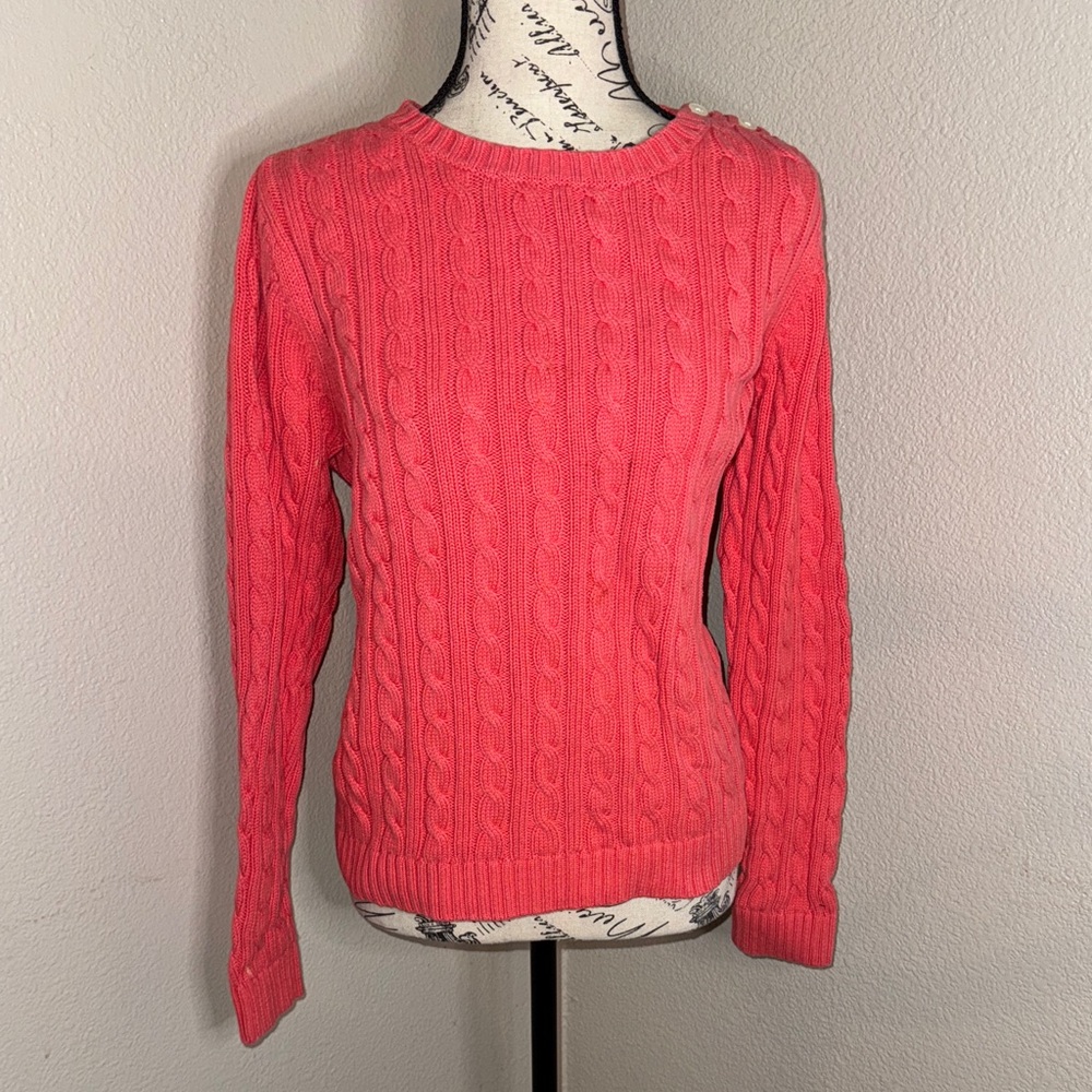 Lands' End Coral Cable Knit Sweater